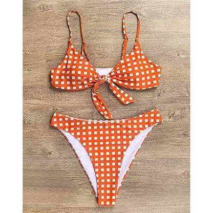 Women Swimwear Plaid Padded Bikini Set Push Up Swimsuit Beachwear Bathing Suit Swimming Bikini For Ladies Swimwear Bikinis Mujer