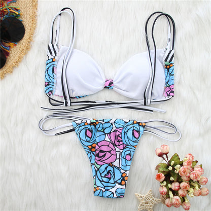 Women Swimwear Summer Bikini Set Push-up Padded Bra Floral Bathing Suit Striped Swimsuit Set Swimming Costume Ladies Beachwear