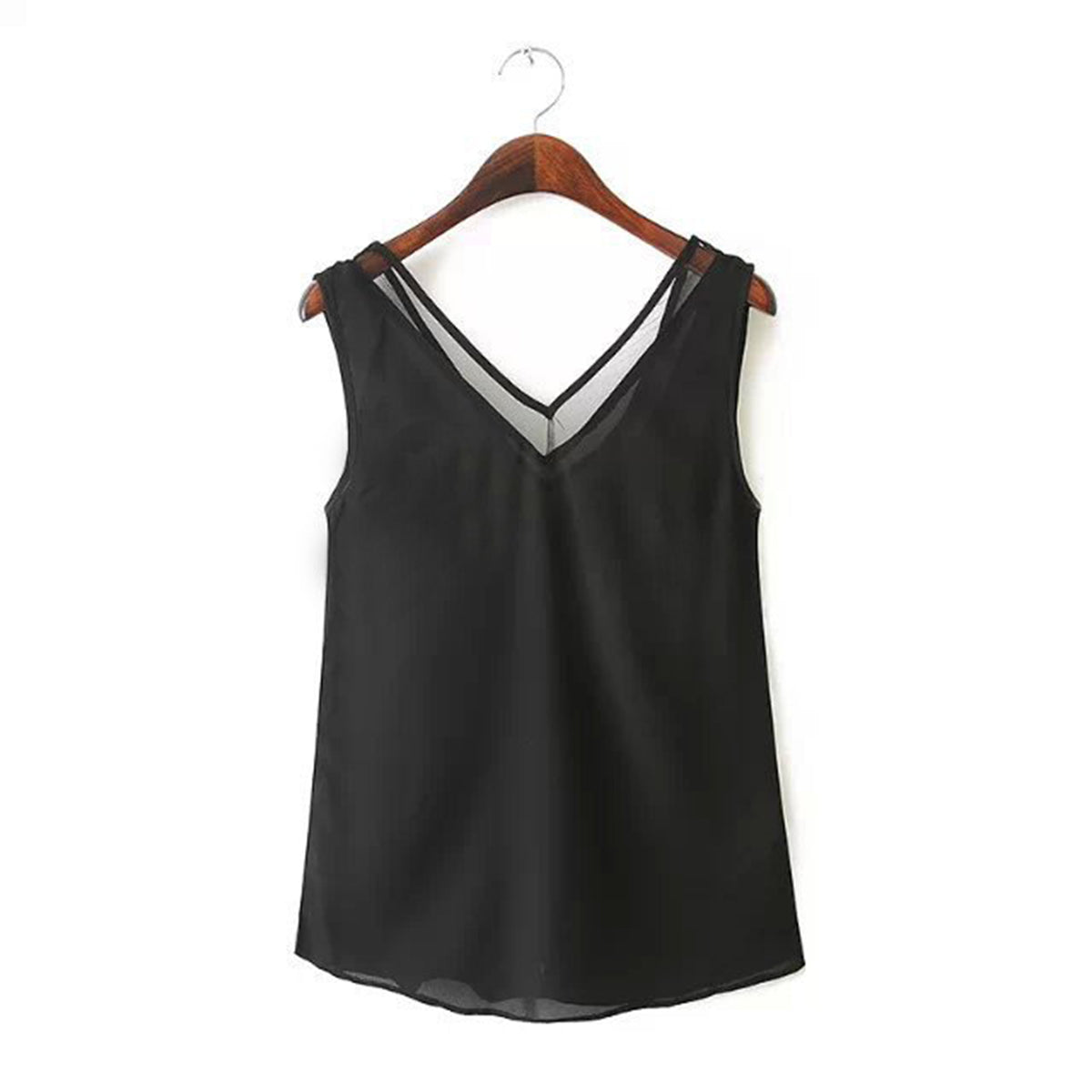 Women Tank Top Summer V Neck Chiffon Vest Top Sleeveless Casual Tank Blusas Tops Sheer Mesh Patchwork T Shirt Bottom Camisole