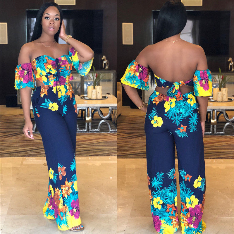 Women V Neck Off-shoulder Summer Jumpsuit 2018 New Lady Floral Printed Romper Clubwear Playsuit Casual Backless Jumpsuit&amp;Romper