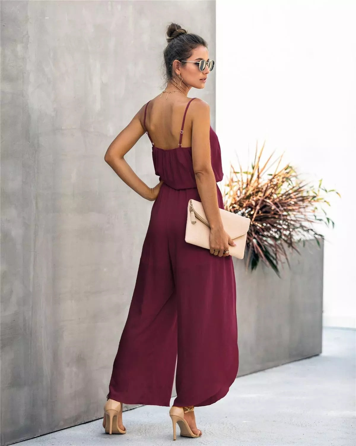 Casual Sling V Neck Backless Jumpsuit