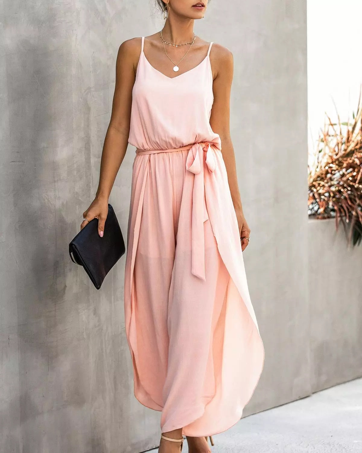 Casual Sling V Neck Backless Jumpsuit