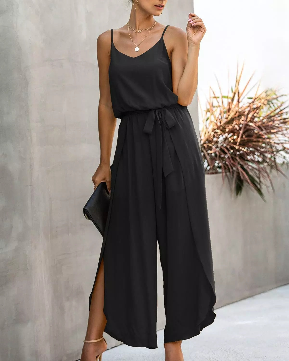 Casual Sling V Neck Backless Jumpsuit