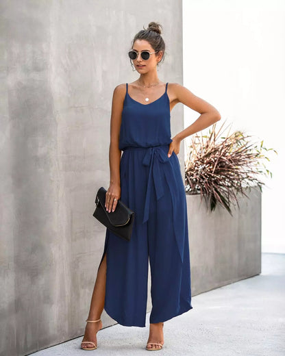 Casual Sling V Neck Backless Jumpsuit