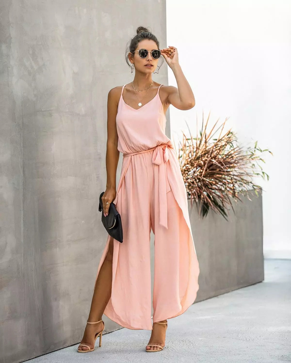 Casual Sling V Neck Backless Jumpsuit