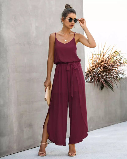 Casual Sling V Neck Backless Jumpsuit