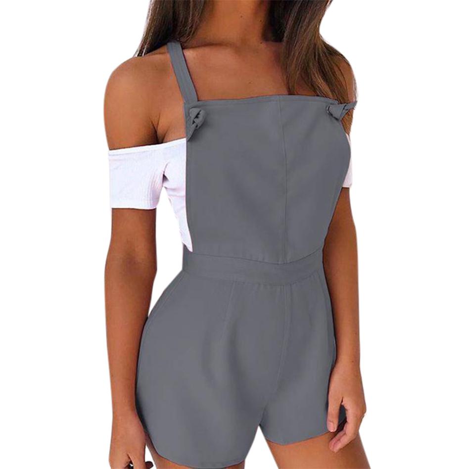 Women Zip Dungarees Fit Solid Rompers High Waist Playsuit Shorts Polyester Solid Regular Women's Summer  jumpsuit #by