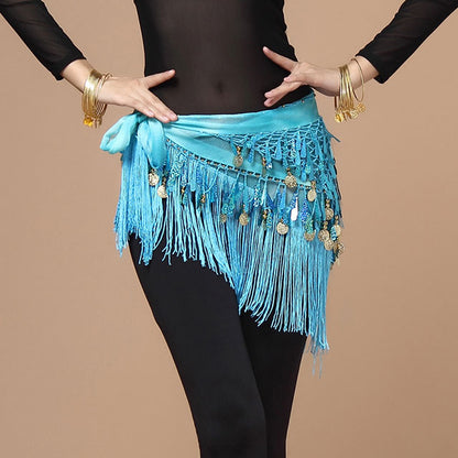 Women belt bellydance scarf hip Belly Dance Accessories Sequins Tassel Triangle Wrap Costume Belt Shawl Chiffon fringe scarf