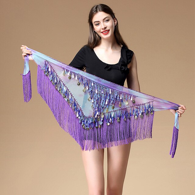 Women belt bellydance scarf hip Belly Dance Accessories Sequins Tassel Triangle Wrap Costume Belt Shawl Chiffon fringe scarf