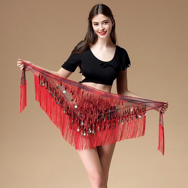 Women belt bellydance scarf hip Belly Dance Accessories Sequins Tassel Triangle Wrap Costume Belt Shawl Chiffon fringe scarf