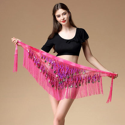 Women belt bellydance scarf hip Belly Dance Accessories Sequins Tassel Triangle Wrap Costume Belt Shawl Chiffon fringe scarf