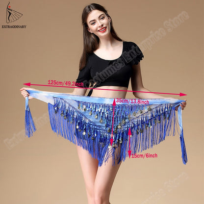 Women belt bellydance scarf hip Belly Dance Accessories Sequins Tassel Triangle Wrap Costume Belt Shawl Chiffon fringe scarf