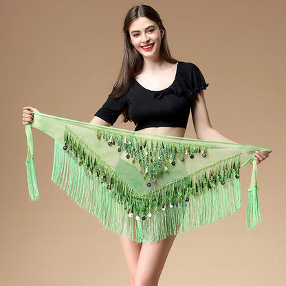 Women belt bellydance scarf hip Belly Dance Accessories Sequins Tassel Triangle Wrap Costume Belt Shawl Chiffon fringe scarf