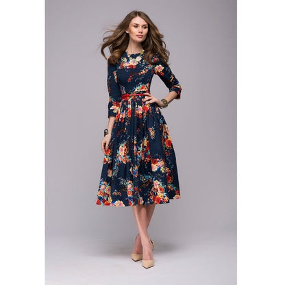 Women casual knee-length dress 2018 new arrival long sleeve printing summer dress for offical lady Women loose vestidos