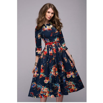 Women casual knee-length dress 2018 new arrival long sleeve printing summer dress for offical lady Women loose vestidos