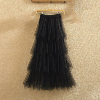 Women irregular Tulle Skirts Fashion Elastic High Waist Mesh Tutu Skirt Pleated Long Skirts Midi Skirt Saias Faldas Jupe Femmle