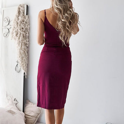 Women's Lace  Straight  Empire Dress With Bow Deep V-neck Party Strapless Pencil Short Midi Dress