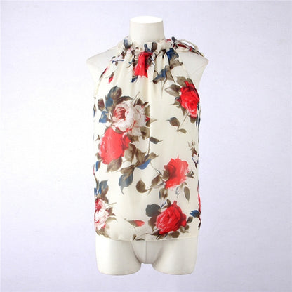 Women's Summer Blouses Floral Print Sleeveless Halter Necks Fashion Women Tops Loose Female Shirt Casual blusas femininas