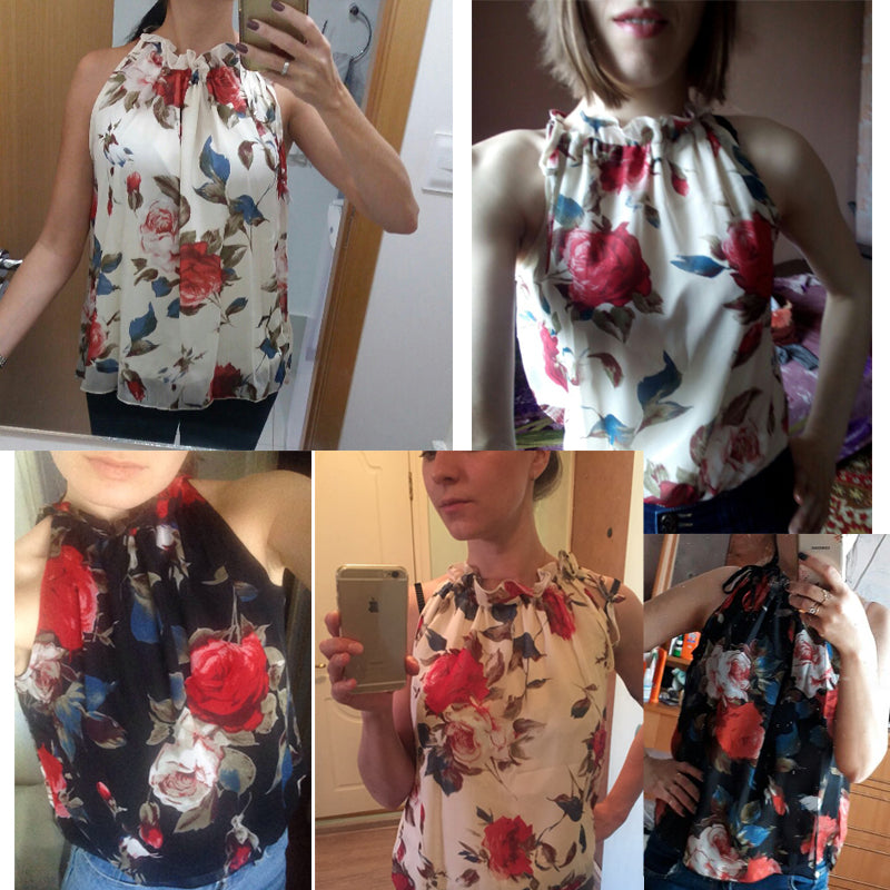 Women's Summer Blouses Floral Print Sleeveless Halter Necks Fashion Women Tops Loose Female Shirt Casual blusas femininas