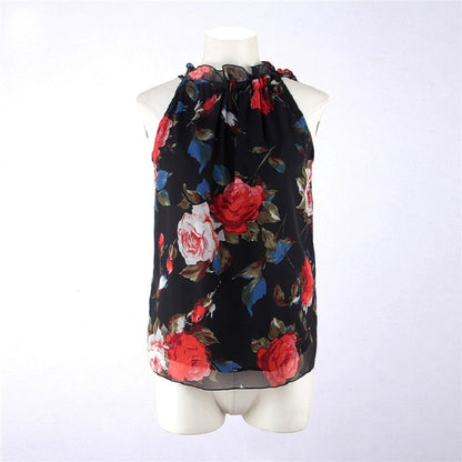 Women's Summer Blouses Floral Print Sleeveless Halter Necks Fashion Women Tops Loose Female Shirt Casual blusas femininas