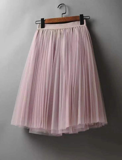 Mesh Midi Skirt High Waist 3 Layers Skirts