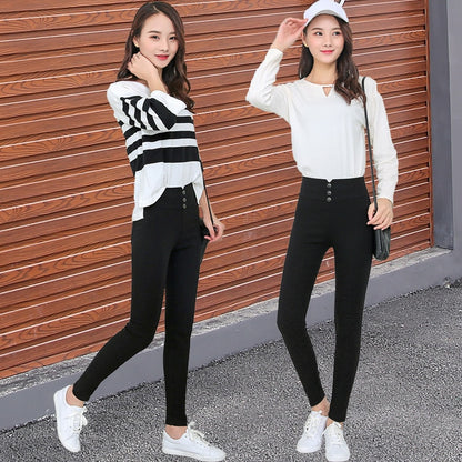 Women's black Pants Pencil Trousers 2018 Spring Fall Button pocke Pants Women Slim Ladies Jean Trousers Female High Waist Pants