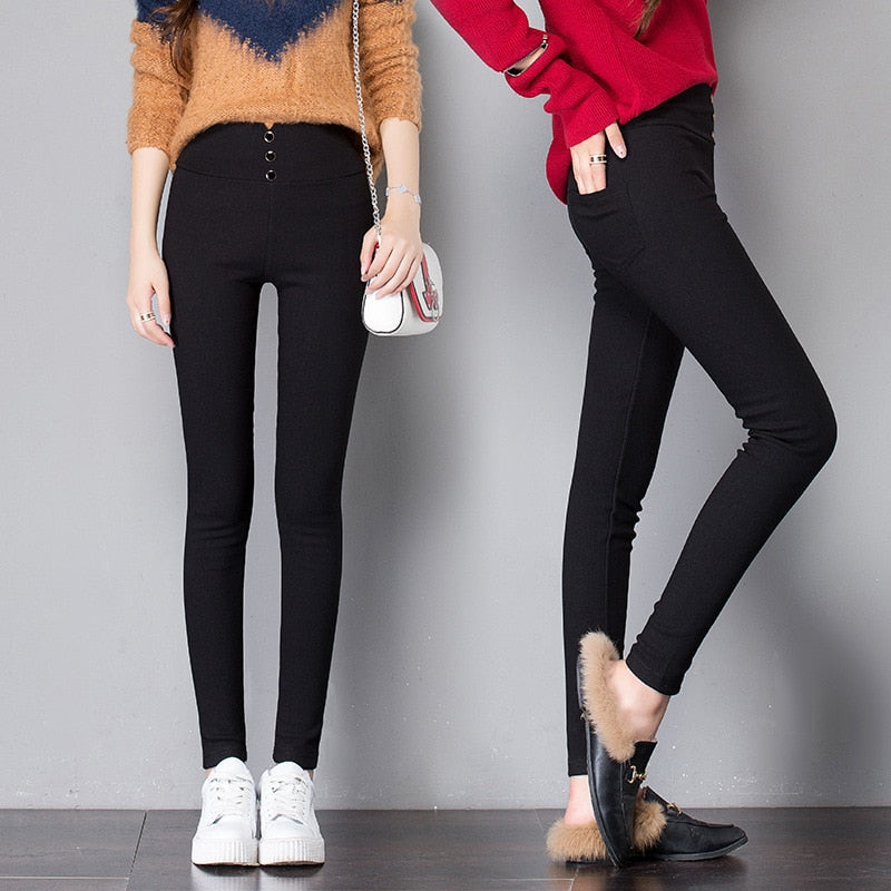 Women's black Pants Pencil Trousers 2018 Spring Fall Button pocke Pants Women Slim Ladies Jean Trousers Female High Waist Pants