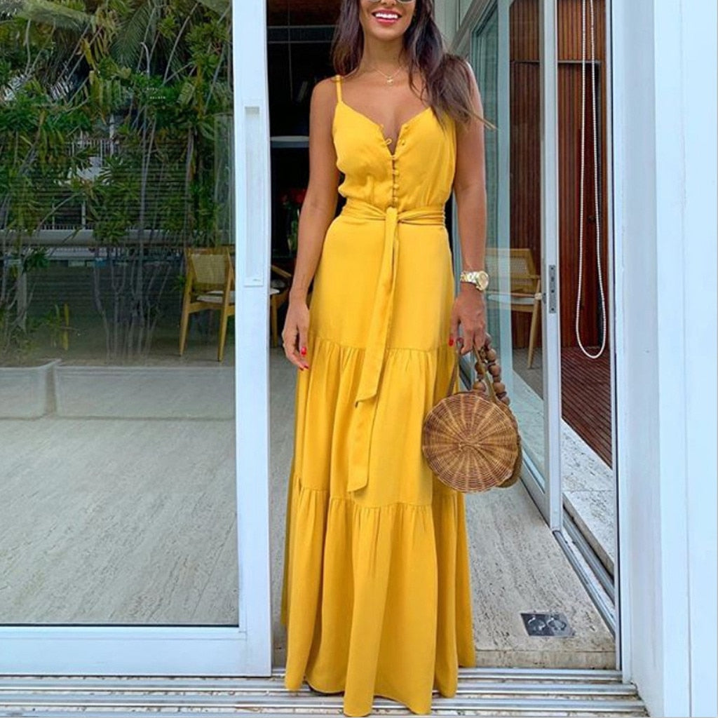 Womens Spaghetti Strap Summer Boho Maxi Long Dress Party Beach Dresses V Neck Split Sundress Floral Halter Dress 2019 New#J30