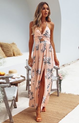 Womens Summer Boho Maxi Long Dress Evening Party Beach Dresses Sundress Floral Halter Dress Summer 2018