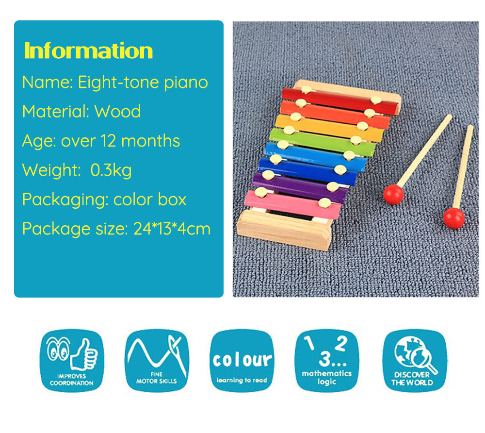 Wooden Marimba Toys Eight-tone Piano Musical Instrument Toys Children's Music Enlightenment Montessori Education Teaching Aids