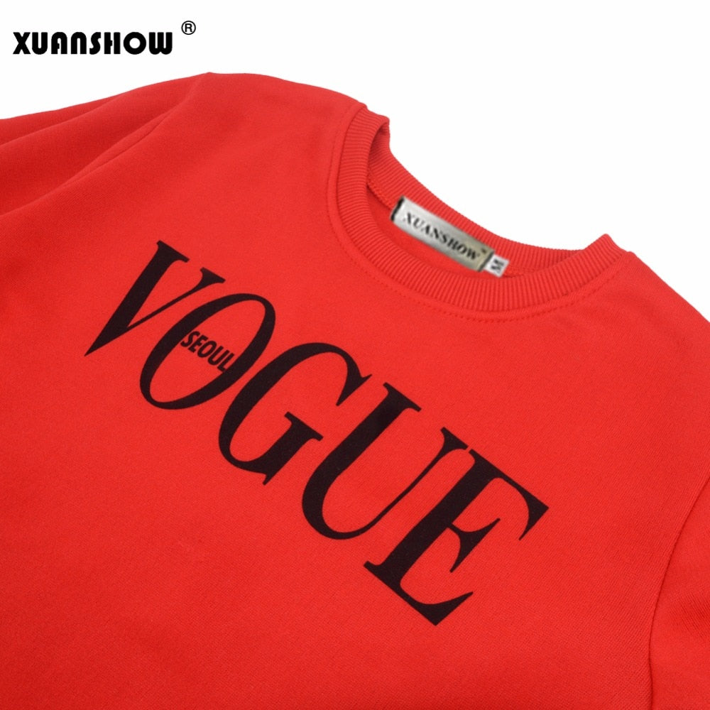 XUANSHOW Autumn Winter 2 Piece Set Women VOGUE Letters Printed Sweatshirt+Pants Suit Tracksuits Long Sleeve Sportswear Outfit