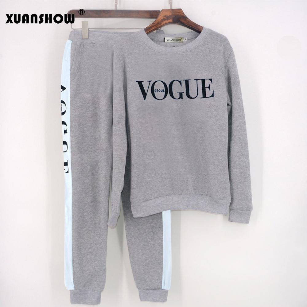 XUANSHOW Autumn Winter 2 Piece Set Women VOGUE Letters Printed Sweatshirt+Pants Suit Tracksuits Long Sleeve Sportswear Outfit