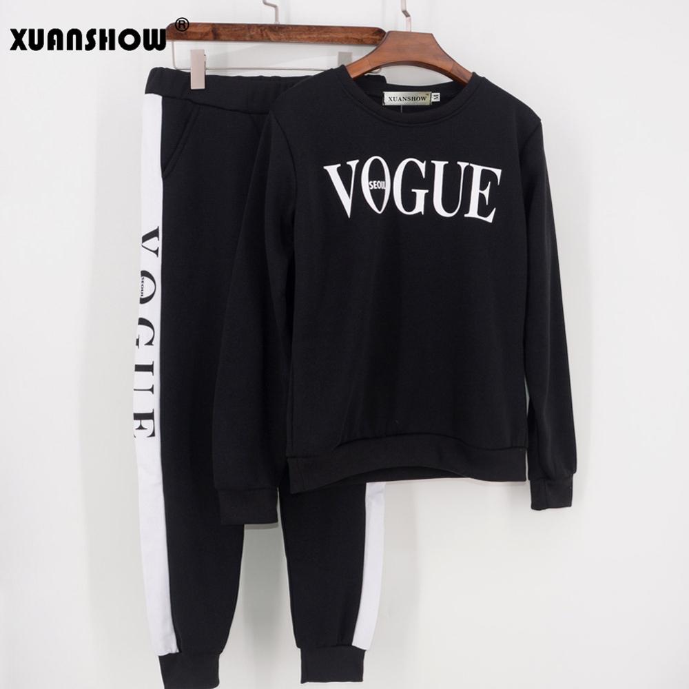 XUANSHOW Autumn Winter 2 Piece Set Women VOGUE Letters Printed Sweatshirt+Pants Suit Tracksuits Long Sleeve Sportswear Outfit