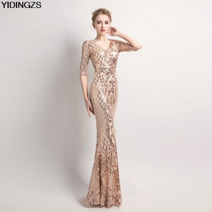 Elegant Mermaid Gold Sequins Dress