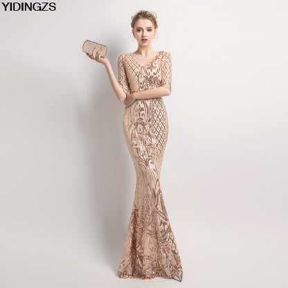 Elegant Mermaid Gold Sequins Dress