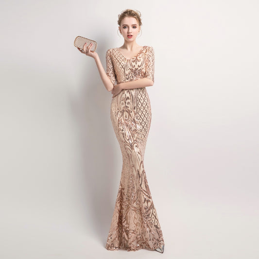 Elegant Mermaid Gold Sequins Dress