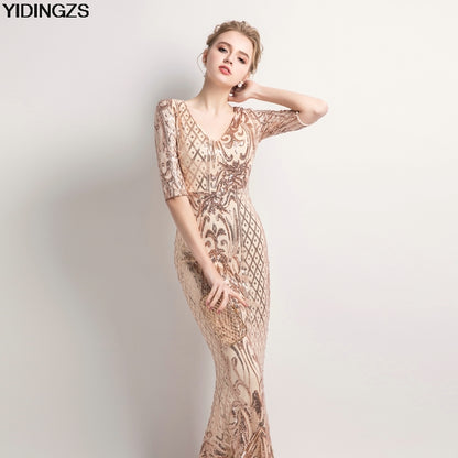 Elegant Mermaid Gold Sequins Dress