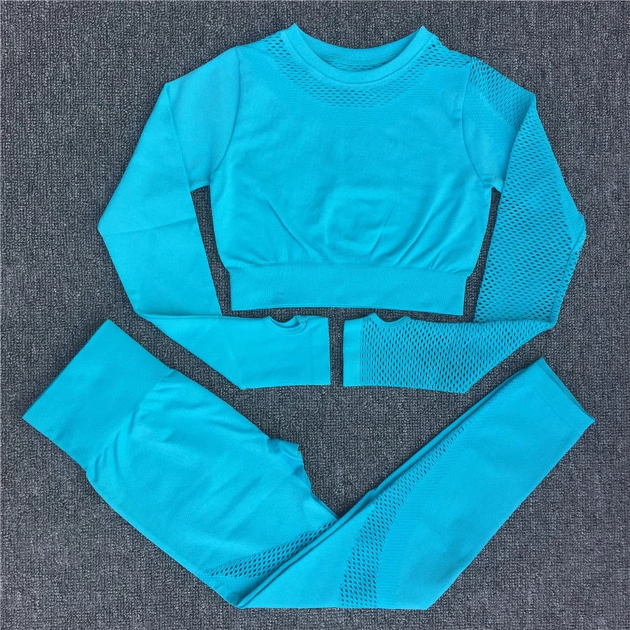 Long Sleeve Crop Top High Waist Workout Leggings