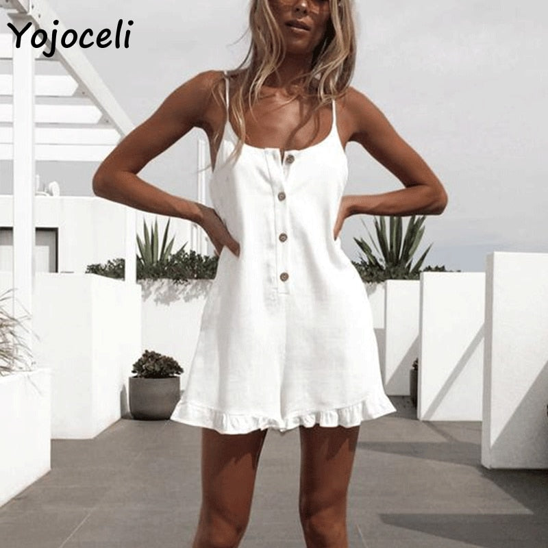 Yojoceli white cotton casual jumpsuit romper women strap boho beach short playsuit 2019 summer female overalls