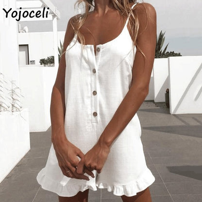 Yojoceli white cotton casual jumpsuit romper women strap boho beach short playsuit 2019 summer female overalls