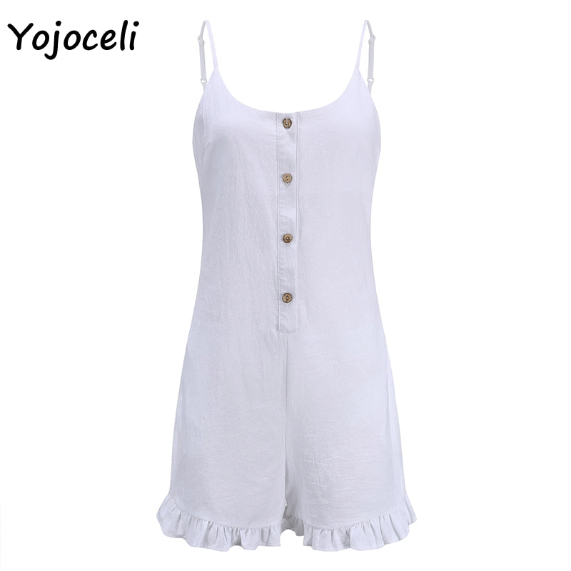 Yojoceli white cotton casual jumpsuit romper women strap boho beach short playsuit 2019 summer female overalls