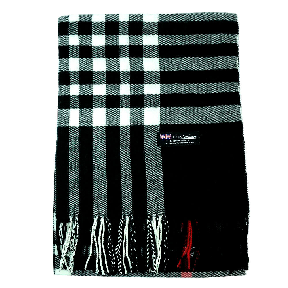 Oversized Plaid Check Blanket 100% Cashmere Scarf