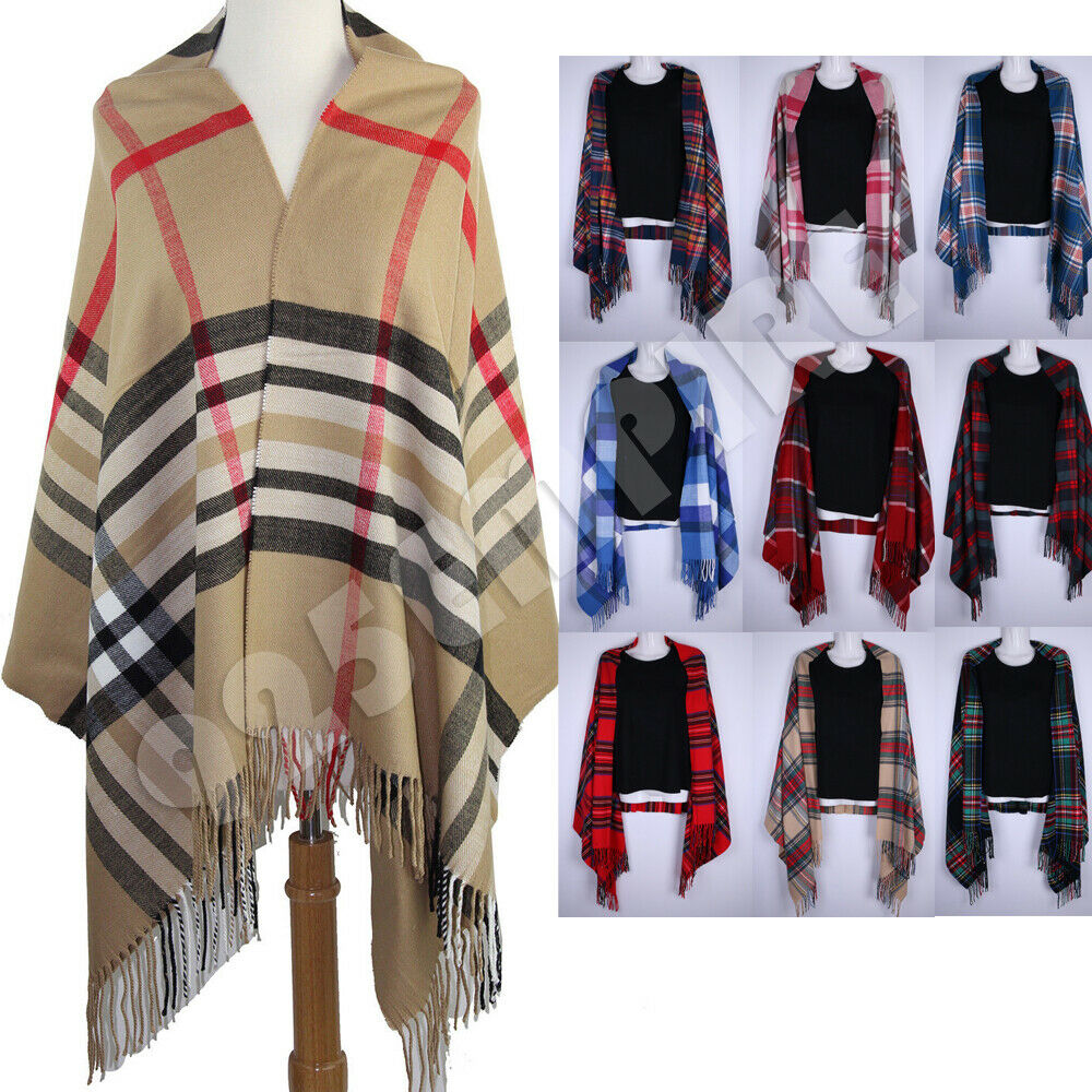 Oversized Plaid Check Blanket 100% Cashmere Scarf