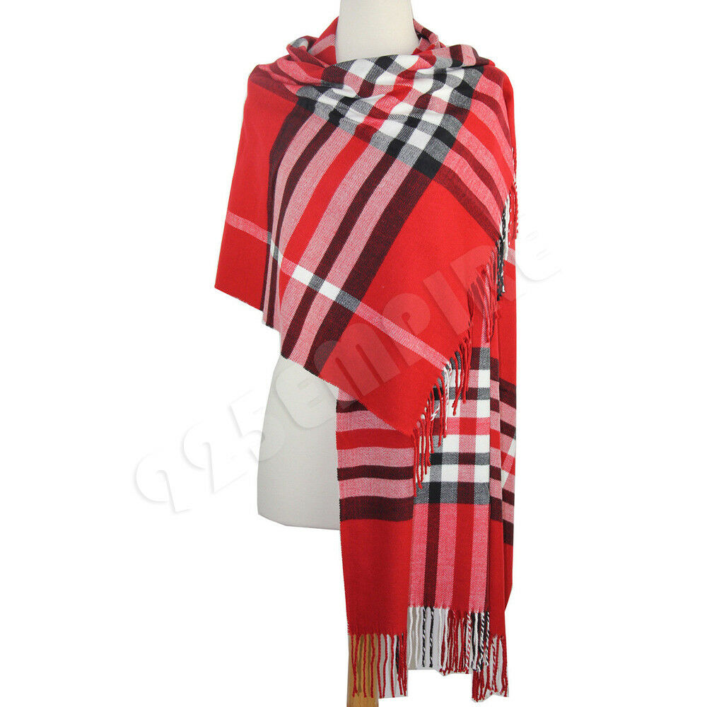 Oversized Plaid Check Blanket 100% Cashmere Scarf