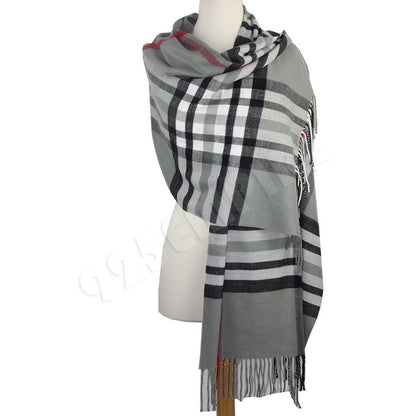 Oversized Plaid Check Blanket 100% Cashmere Scarf