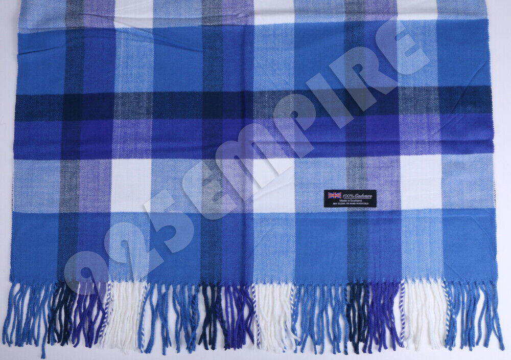 Oversized Plaid Check Blanket 100% Cashmere Scarf