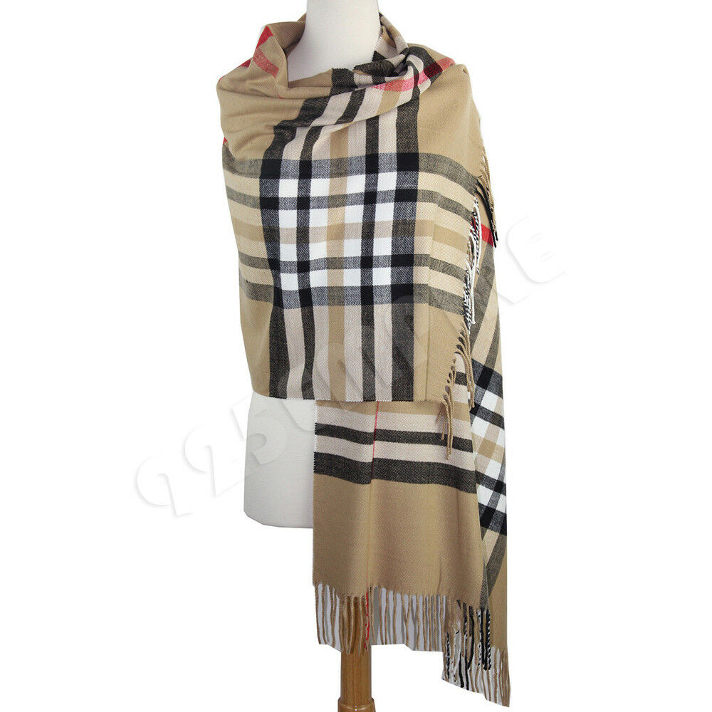 Oversized Plaid Check Blanket 100% Cashmere Scarf