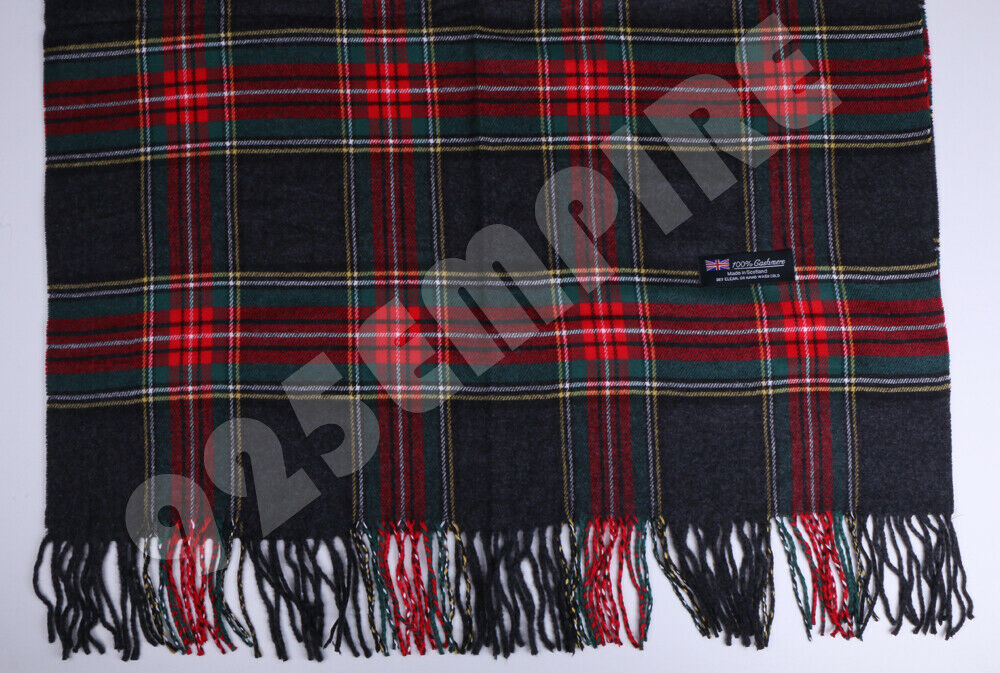 Oversized Plaid Check Blanket 100% Cashmere Scarf