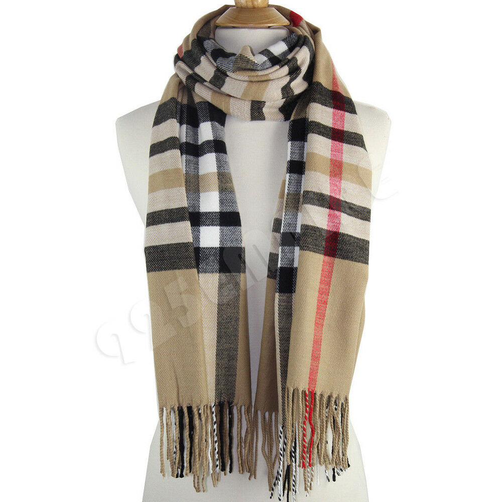 Oversized Plaid Check Blanket 100% Cashmere Scarf