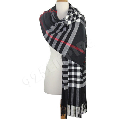 Oversized Plaid Check Blanket 100% Cashmere Scarf